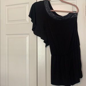 Black dressy off-the-shoulder shorts romper